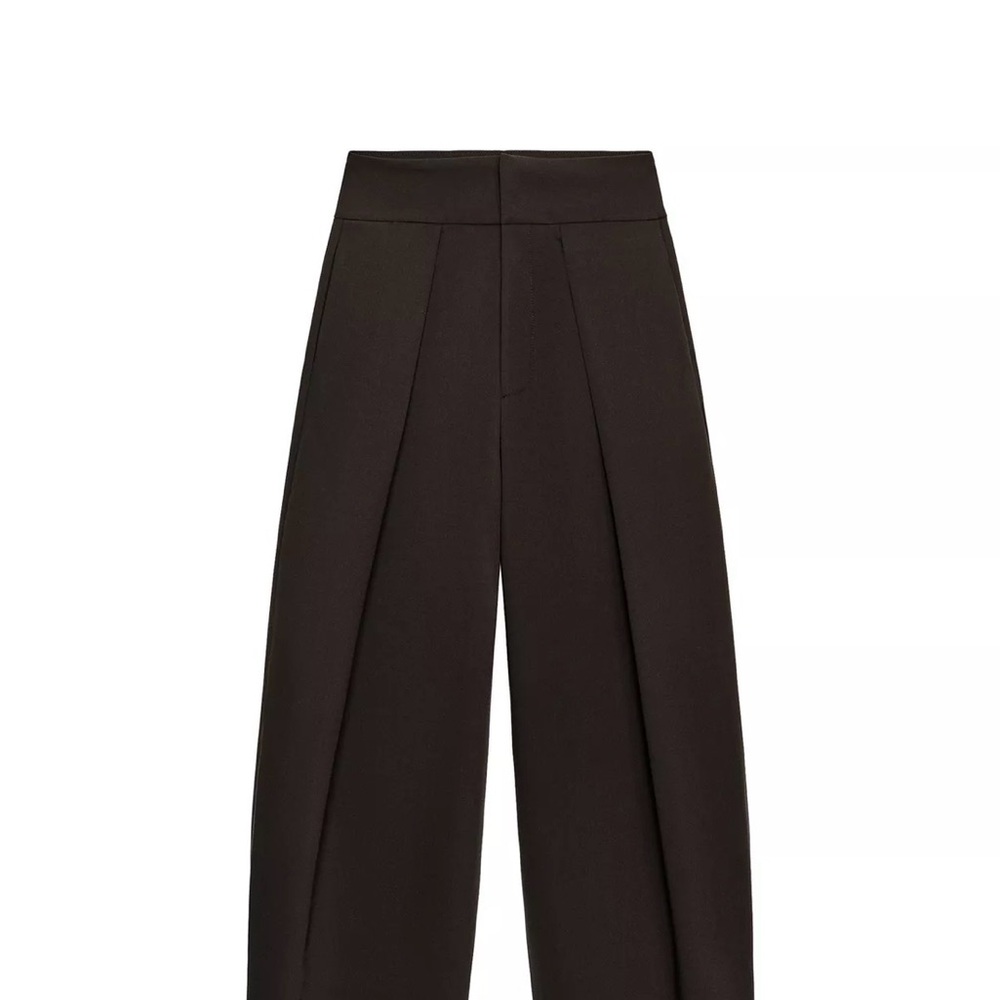 Zara Pleated Balloon Pants in Dark Brown, eggplant color